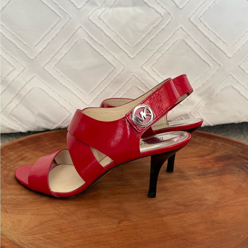 Michael Kors Red Patent Crisscross Slingback Heels with MK Accent